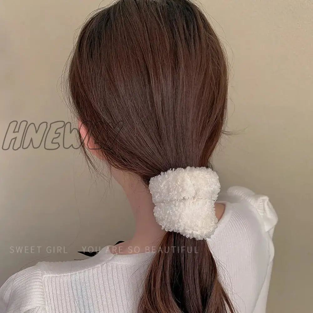 Hnewly Fashion Furry Scrunchies White Rubber Bands For Women Girls Korean Elastic Hair Band