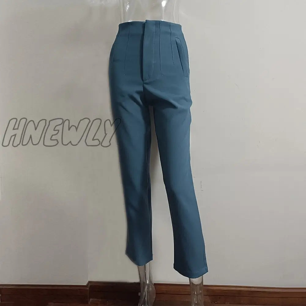 Hnewly Fashion High Waisted Casual White Trousers Women Brown Stright Pants Office Lady Korean