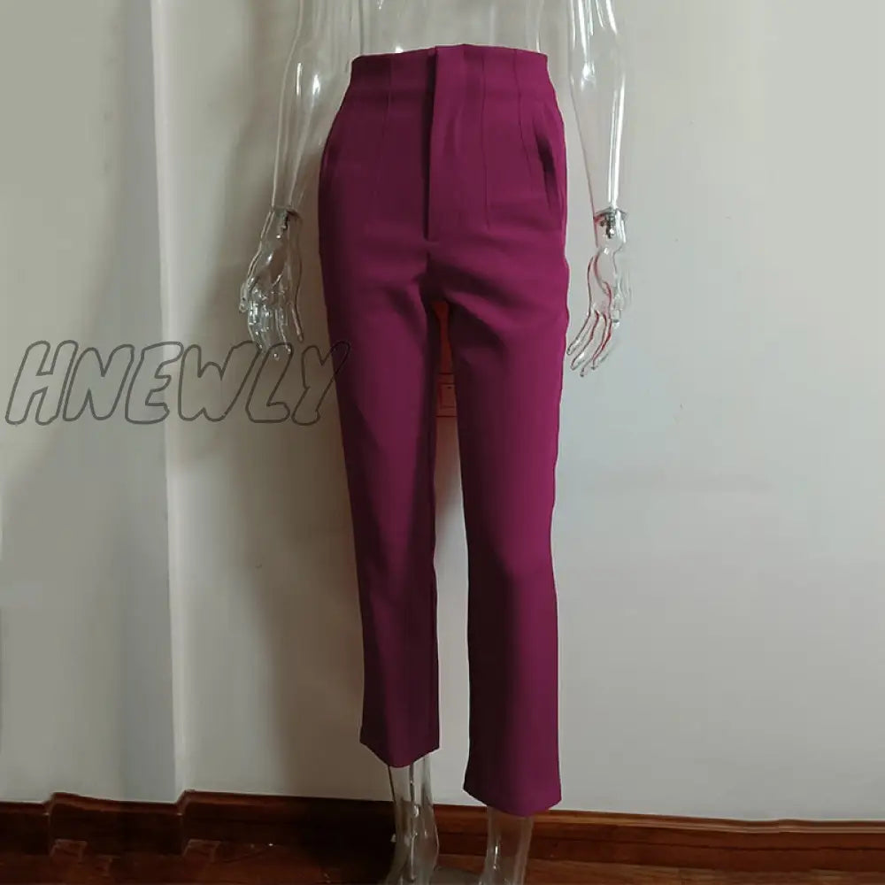 Hnewly Fashion High Waisted Casual White Trousers Women Brown Stright Pants Office Lady Korean