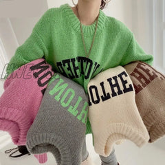 Hnewly Fashion Letter Printed Knitted Female Pullovers O-Neck Long Sleeve Women Sweaters Autumn