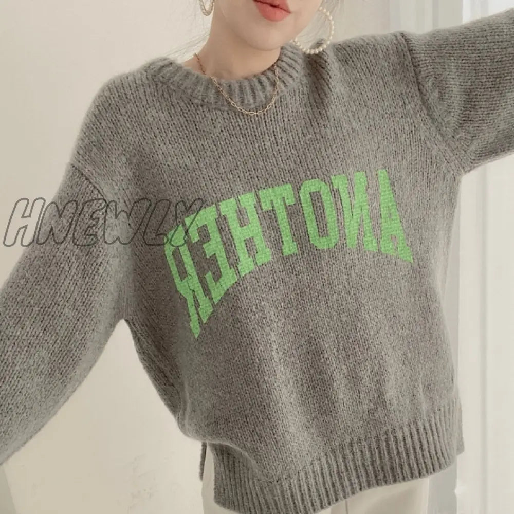 Hnewly Fashion Letter Printed Knitted Female Pullovers O-Neck Long Sleeve Women Sweaters Autumn