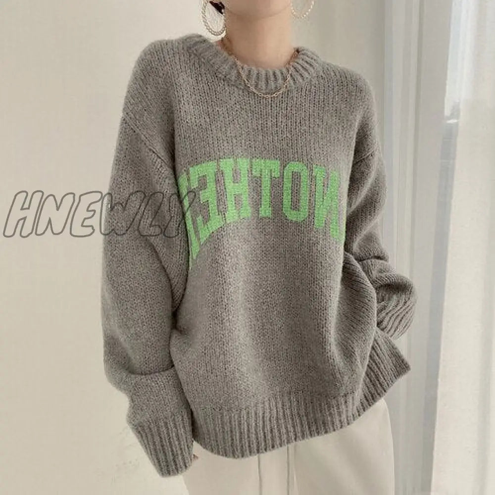 Hnewly Fashion Letter Printed Knitted Female Pullovers O-Neck Long Sleeve Women Sweaters Autumn