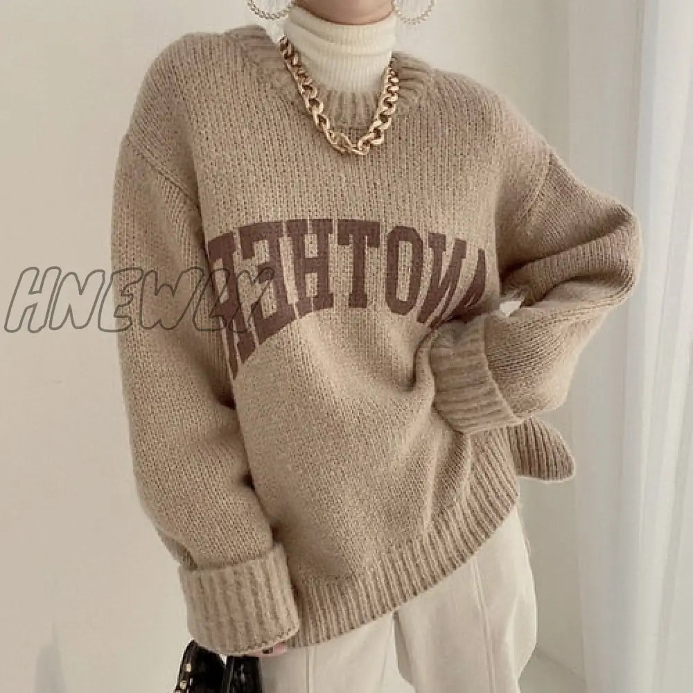 Hnewly Fashion Letter Printed Knitted Female Pullovers O-Neck Long Sleeve Women Sweaters Autumn