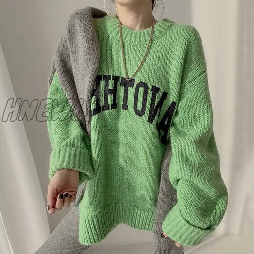 Hnewly Fashion Letter Printed Knitted Female Pullovers O-Neck Long Sleeve Women Sweaters Autumn