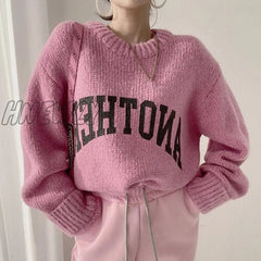 Hnewly Fashion Letter Printed Knitted Female Pullovers O-Neck Long Sleeve Women Sweaters Autumn