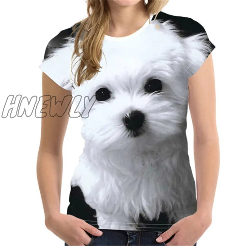 Hnewly Fashion Lovely Dog 3D Print Women Ladies Girls T-Shirt Animal Harajuku Round Neck Short