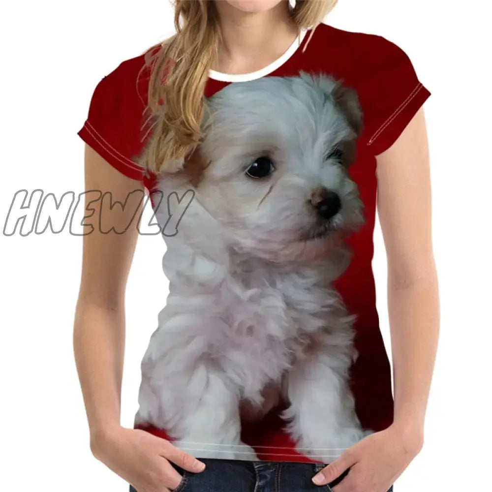 Hnewly Fashion Lovely Dog 3D Print Women Ladies Girls T-Shirt Animal Harajuku Round Neck Short