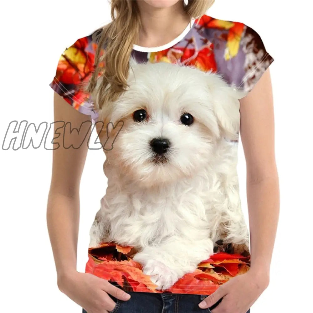 Hnewly Fashion Lovely Dog 3D Print Women Ladies Girls T-Shirt Animal Harajuku Round Neck Short