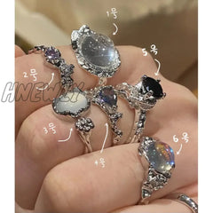 Hnewly Fashion Punk Gemstone Irregular Metal Ring For Women Men Personality Design Crystal Opening