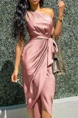 Hnewly - Fashion Solid Bandage One Shoulder Irregular Dress Dresses(4 Colors) Pink / S
