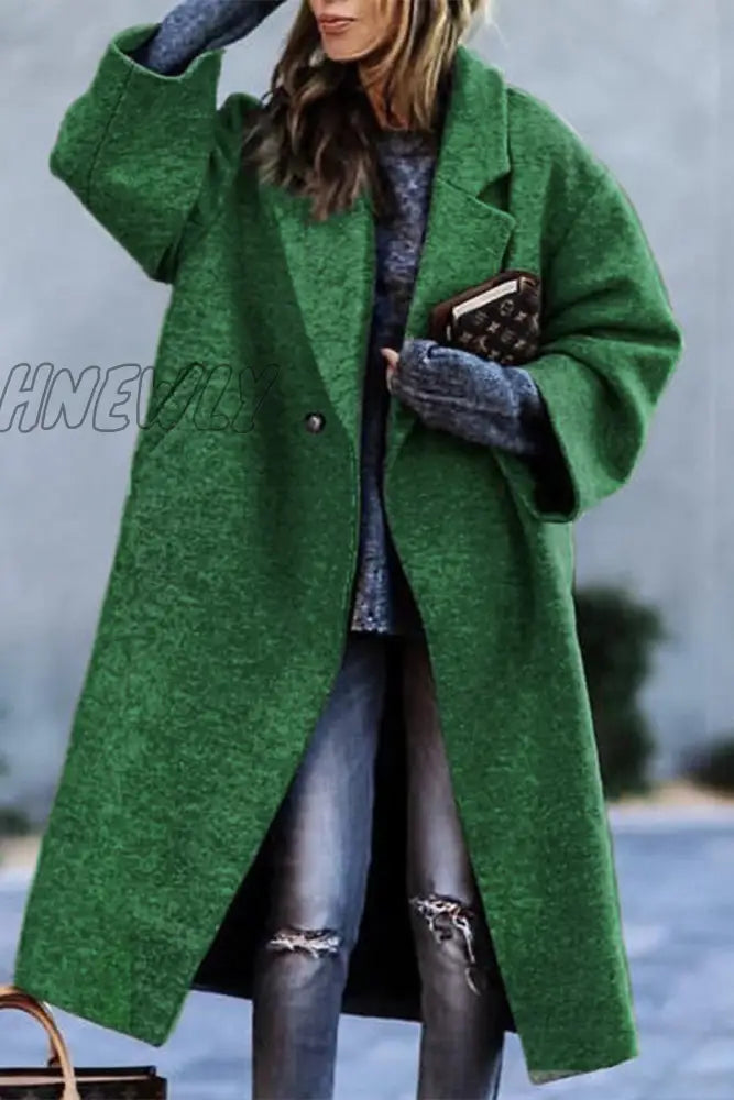 Hnewly - Fashion Solid Color Turndown Collar Outerwear Ink Green / S Outerwear/Coats & Cardigan