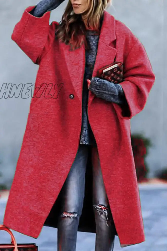 Hnewly - Fashion Solid Color Turndown Collar Outerwear Red / S Outerwear/Coats & Cardigan