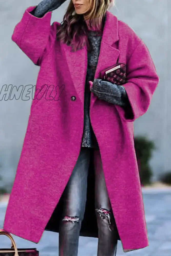 Hnewly - Fashion Solid Color Turndown Collar Outerwear Rose Red / S Outerwear/Coats & Cardigan