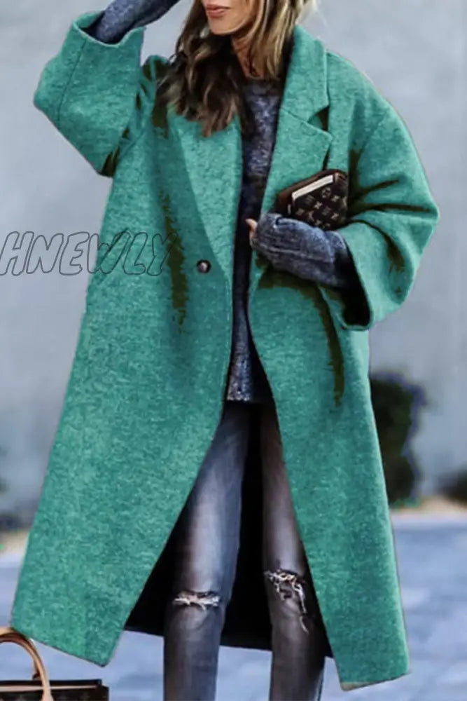 Hnewly - Fashion Solid Color Turndown Collar Outerwear Turquoise / S Outerwear/Coats & Cardigan