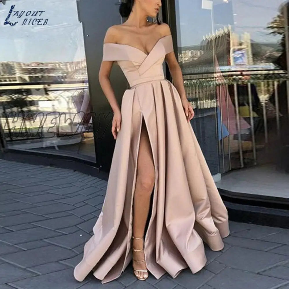 Hnewly Fashion Solid Strapless Backless Maxi Dress New Women Elegant High Slit Party Summer Fluffy