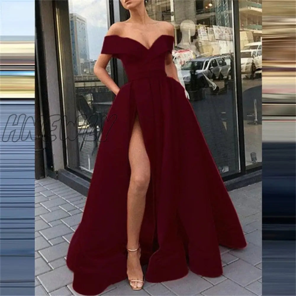 Hnewly Fashion Solid Strapless Backless Maxi Dress New Women Elegant High Slit Party Summer Fluffy