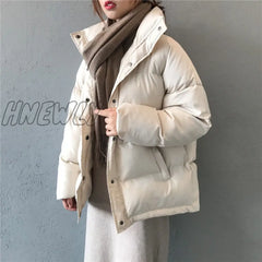 Hnewly Fashion Solid Women Winter Down Jacket Stand Collar Short Single - Breasted Coat Preppy