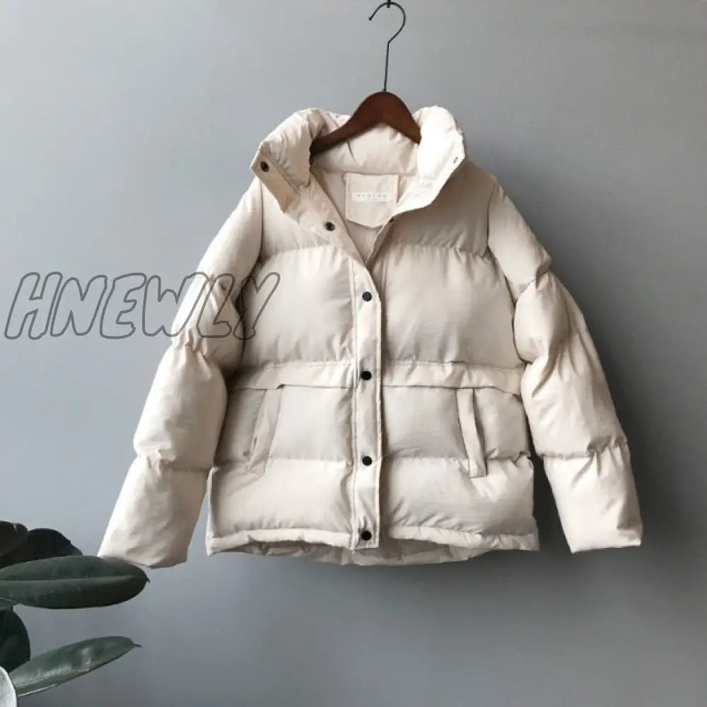 Hnewly Fashion Solid Women Winter Down Jacket Stand Collar Short Single - Breasted Coat Preppy