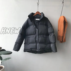 Hnewly Fashion Solid Women Winter Down Jacket Stand Collar Short Single - Breasted Coat Preppy