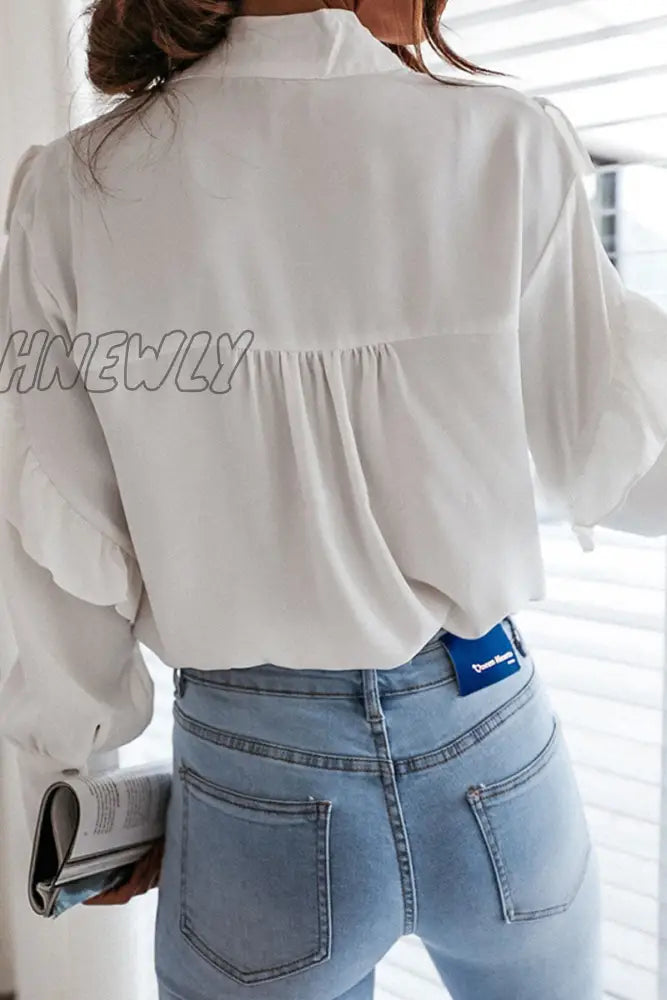 Hnewly - Fashion Street Solid Patchwork Frenulum Turndown Collar Tops Tops/Long Sleeve