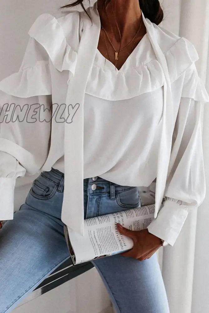 Hnewly - Fashion Street Solid Patchwork Frenulum Turndown Collar Tops Tops/Long Sleeve