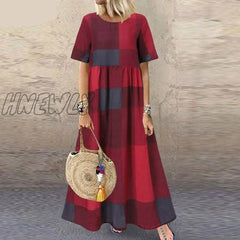 Hnewly Fashion Summer Maxi Dress Women’s Printed Sundress Casual Short Sleeve Vestidos Female