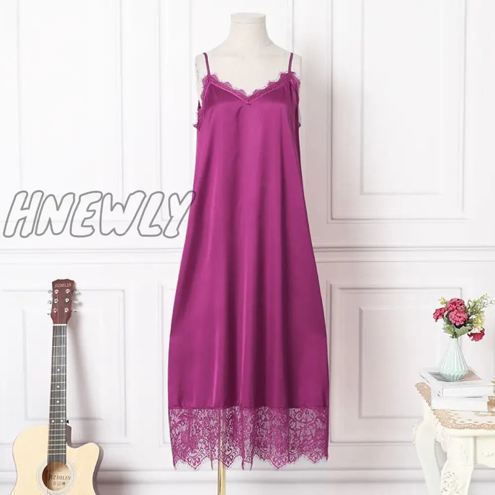 Hnewly Fashion Summer Women Satin Dresses Lace Patchwork Sleeveless Maxi Sundress Oversized Casual