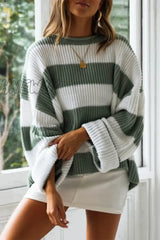 Hnewly - Fashion Sweet Striped Contrast O Neck Sweaters(5 Colors) Green / S Tops/Sweaters &