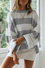 Hnewly - Fashion Sweet Striped Contrast O Neck Sweaters(5 Colors) Grey / S Tops/Sweaters & Cardigans