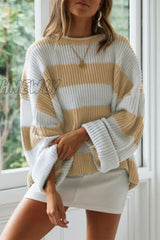 Hnewly - Fashion Sweet Striped Contrast O Neck Sweaters(5 Colors) Khaki / S Tops/Sweaters &