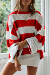 Hnewly - Fashion Sweet Striped Contrast O Neck Sweaters(5 Colors) Red / S Tops/Sweaters & Cardigans