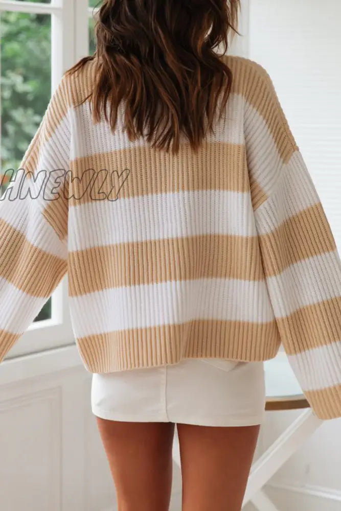 Hnewly - Fashion Sweet Striped Contrast O Neck Sweaters(5 Colors) Tops/Sweaters & Cardigans