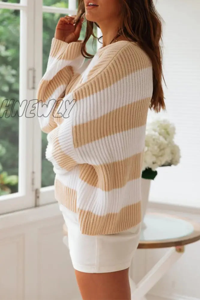 Hnewly - Fashion Sweet Striped Contrast O Neck Sweaters(5 Colors) Tops/Sweaters & Cardigans