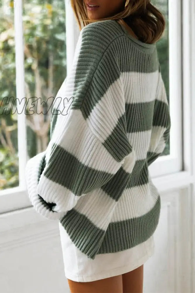 Hnewly - Fashion Sweet Striped Contrast O Neck Sweaters(5 Colors) Tops/Sweaters & Cardigans