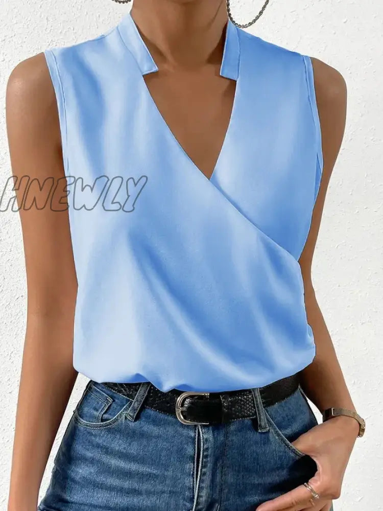 Hnewly Fashion V-Neck Sleeveless Print Women Tops And Blouses Summer Casual White Tank Top Femme