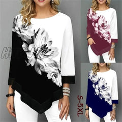 Hnewly Fashion Women New Spring Shirts Floral Print Irregular Hem Blouse 5Xl Big Size Clothing