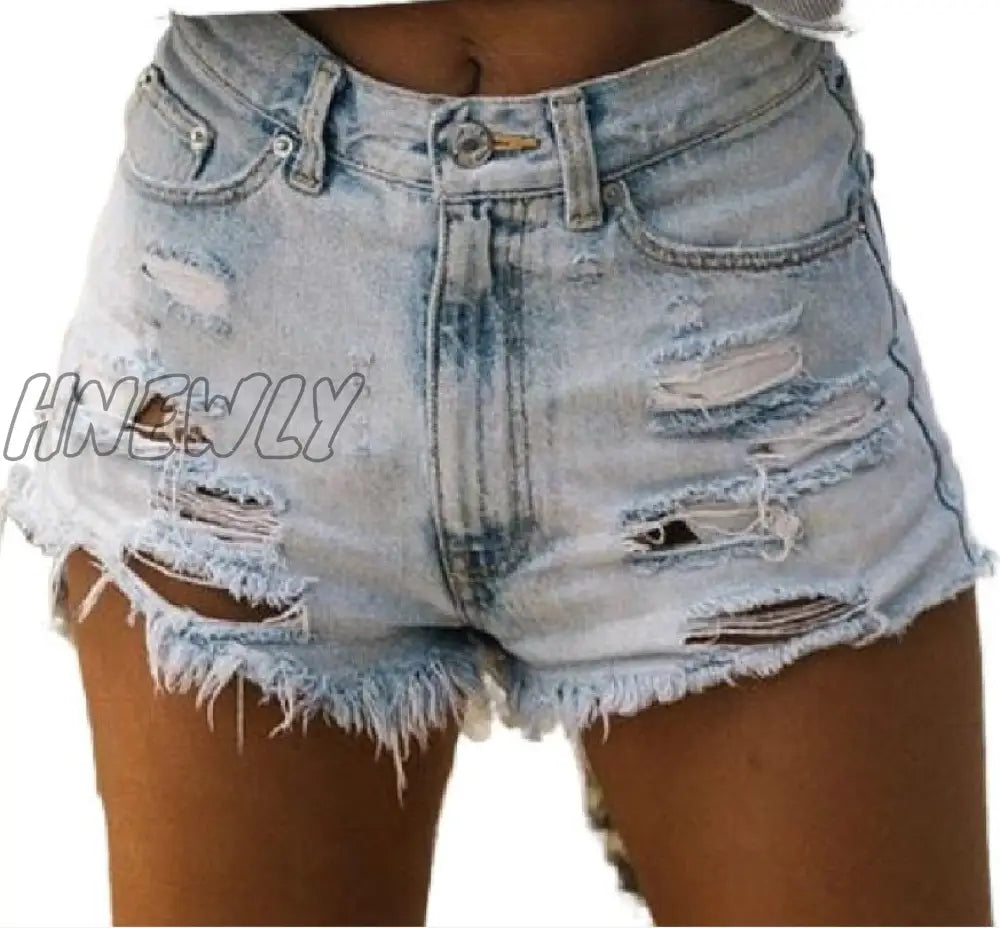 Hnewly Fashion Womens Pocket Short Jeans Buttons Hole Zipper High Waist Denim Shorts Female Summer