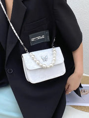 Hnewly - Faux Pearl Decor Flap Satchel Bag Women Satchels Women-Satchels