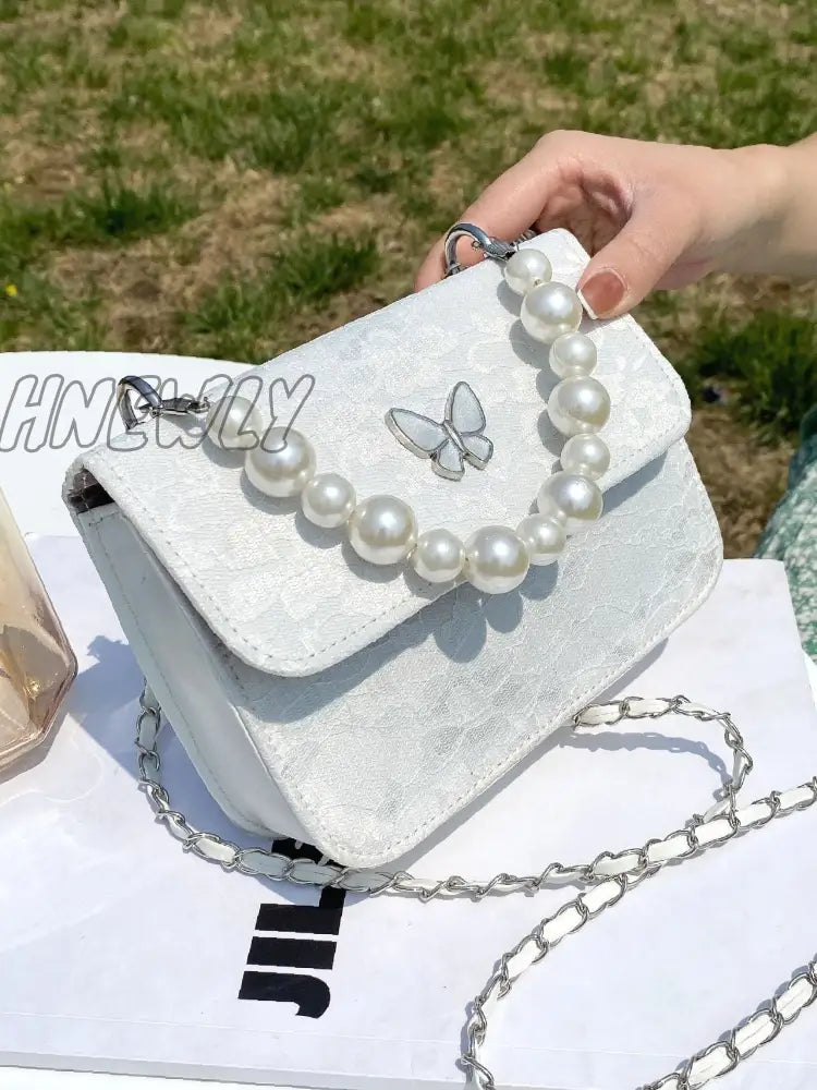 Hnewly - Faux Pearl Decor Flap Satchel Bag Women Satchels White Women-Satchels