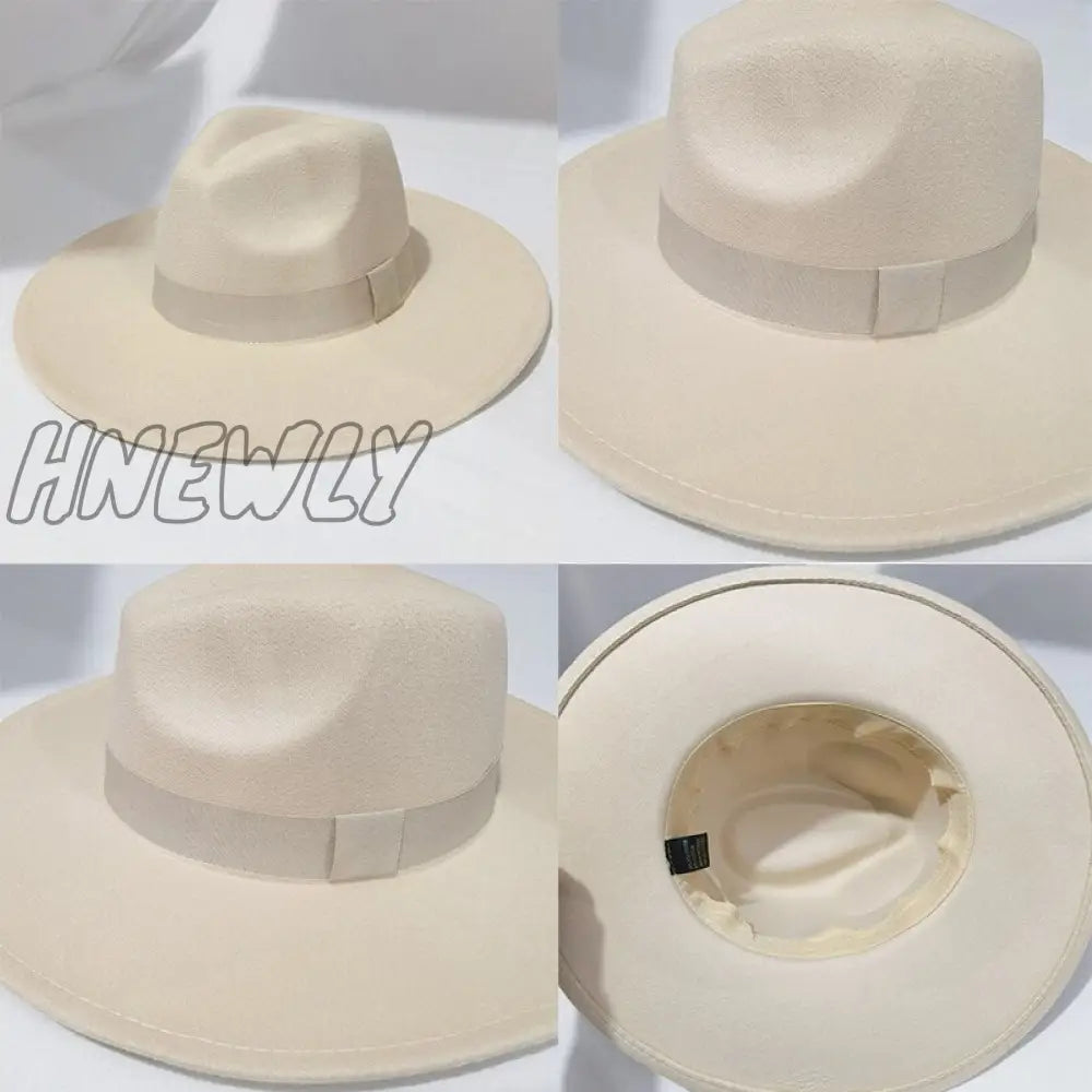 Hnewly Fedora Hats For Women New 9.5Cm Wide Brim Dress Men Caps Felted Hat Panama Church Wedding