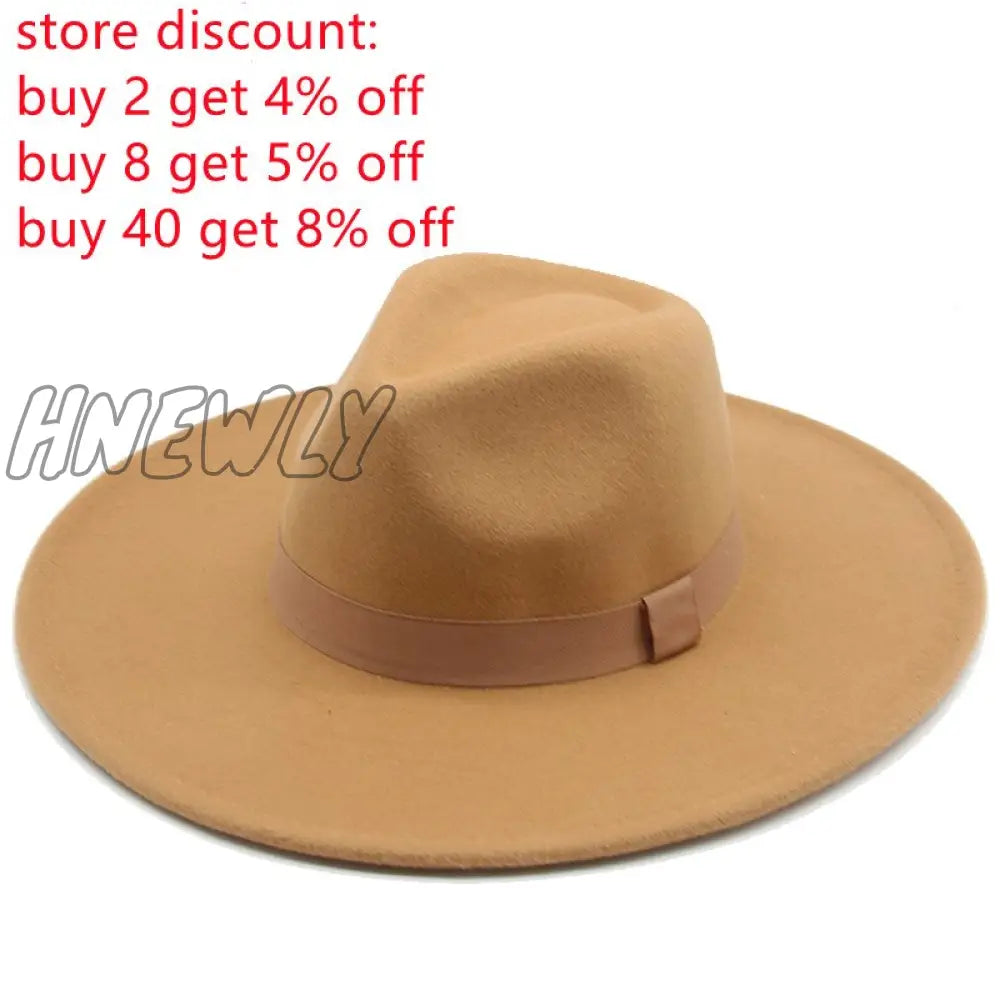 Hnewly Fedora Hats For Women New 9.5Cm Wide Brim Dress Men Caps Felted Hat Panama Church Wedding