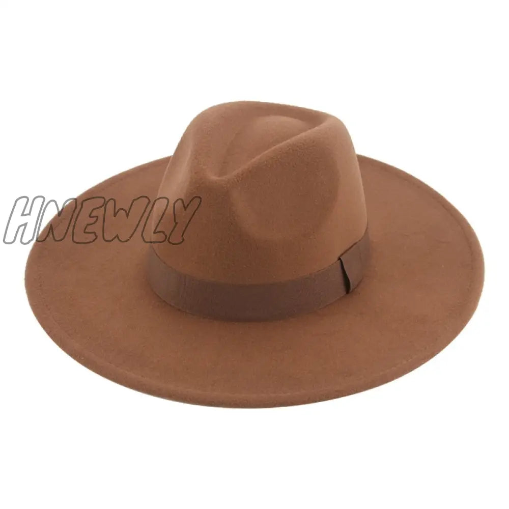 Hnewly Fedora Hats For Women New 9.5Cm Wide Brim Dress Men Caps Felted Hat Panama Church Wedding