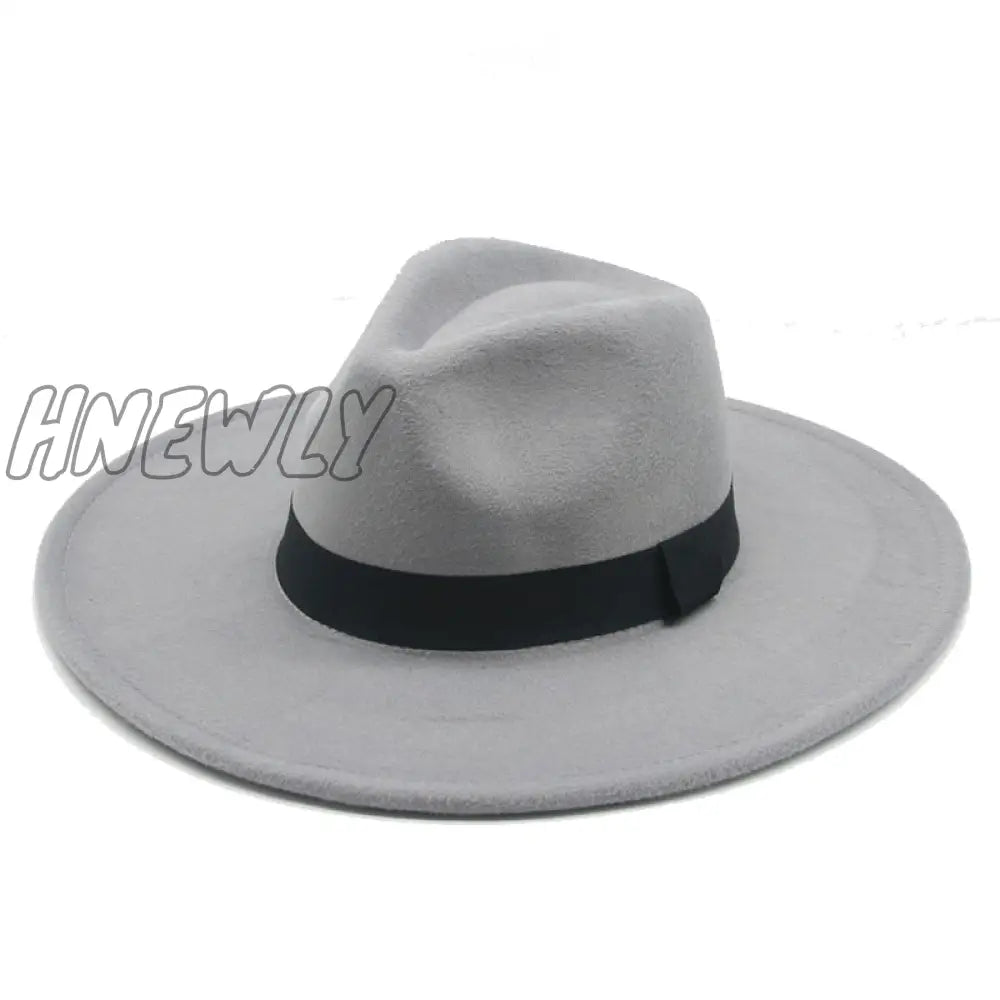 Hnewly Fedora Hats For Women New 9.5Cm Wide Brim Dress Men Caps Felted Hat Panama Church Wedding