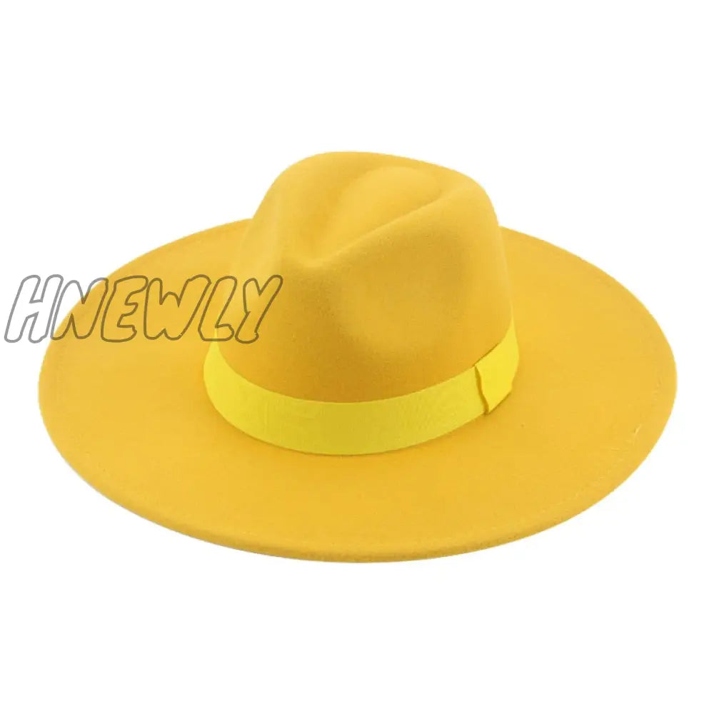 Hnewly Fedora Hats For Women New 9.5Cm Wide Brim Dress Men Caps Felted Hat Panama Church Wedding