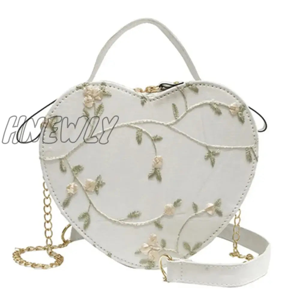 Hnewly Female Sweet Lace Heart Round Handbags High Quality Pu Leather Cross Body Bags For Women