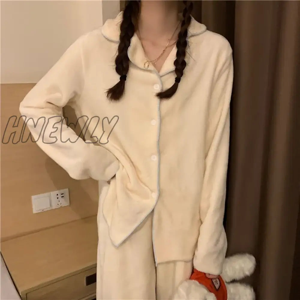 Hnewly Flannel Women’s Pajamas Sets Casual Autumn Winter Sleepwear Velvet Pyjama Ladies Cardigan