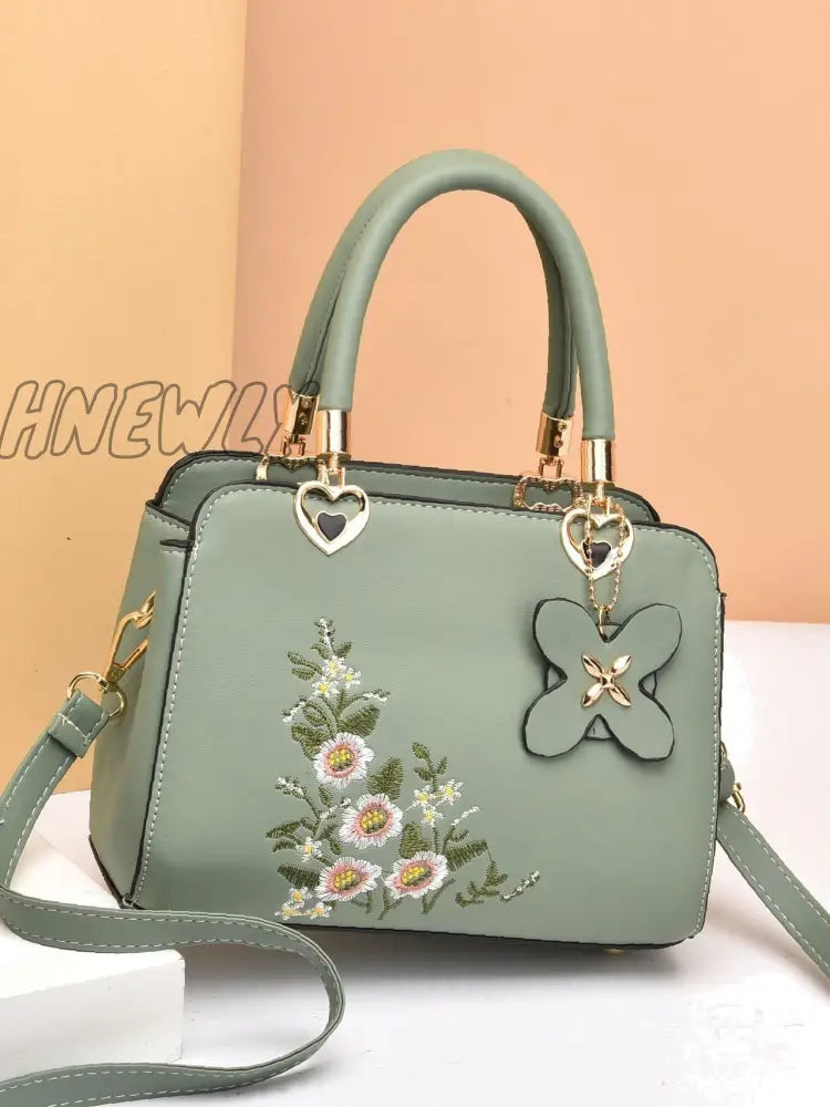 Hnewly - Floral Embroidery Satchel Bag Women Satchels Green Women-Satchels