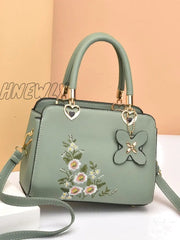 Hnewly - Floral Embroidery Satchel Bag Women Satchels Green Women-Satchels