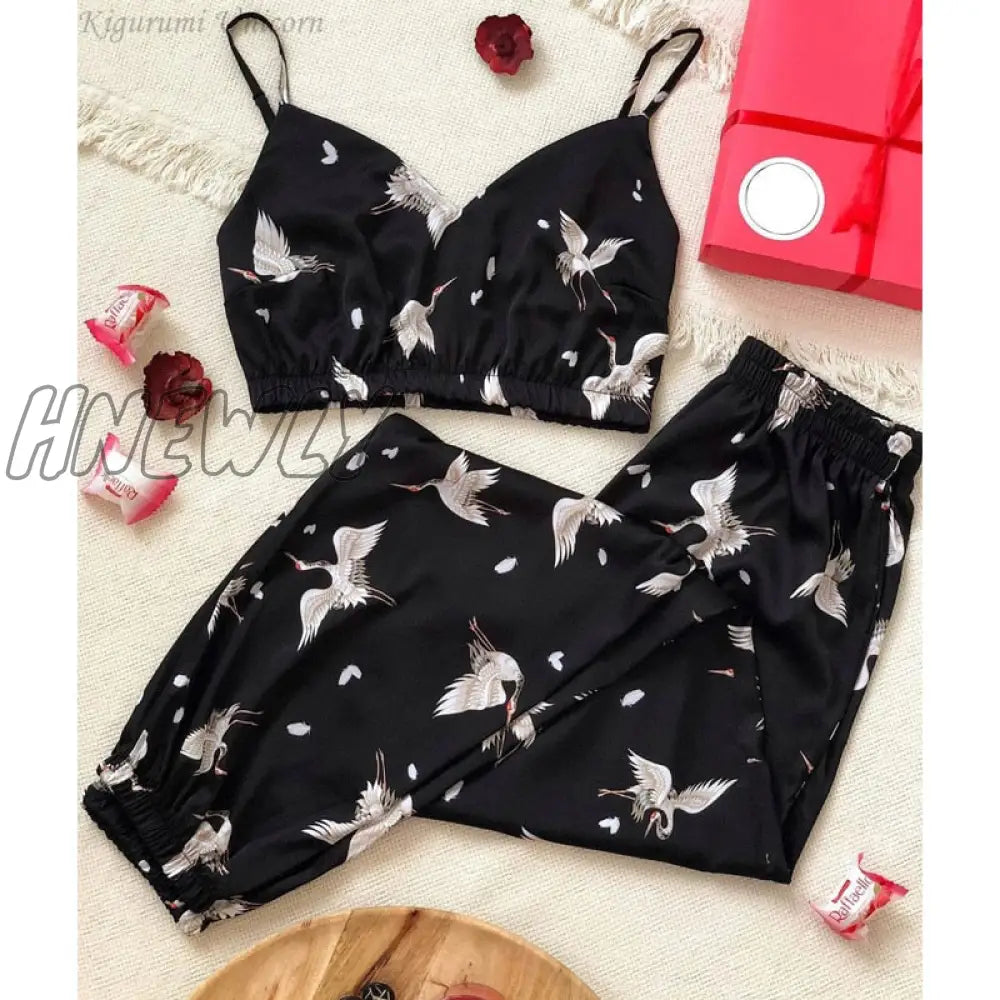 Hnewly Floral Printed Sleepwear Silk Robe Suit Womens Satin Pajamas Gown Set V - Neck Cami Nighties