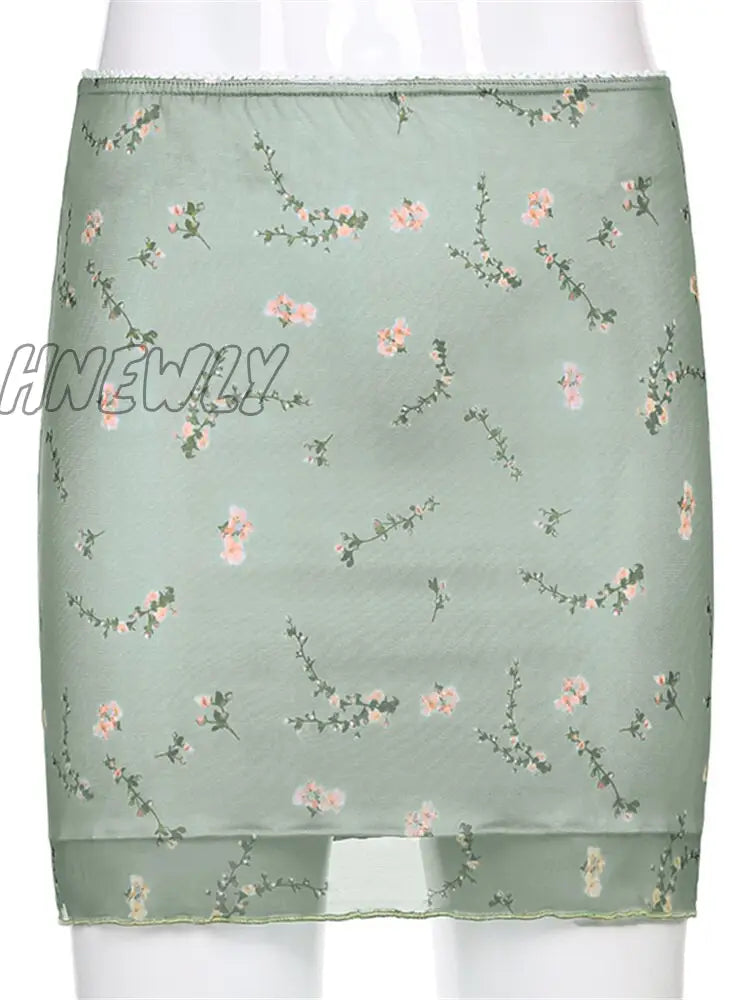 Hnewly Floral Printed Two-Layers New Mini Skirts Harajuku Korean Retro Straight Skirt Women